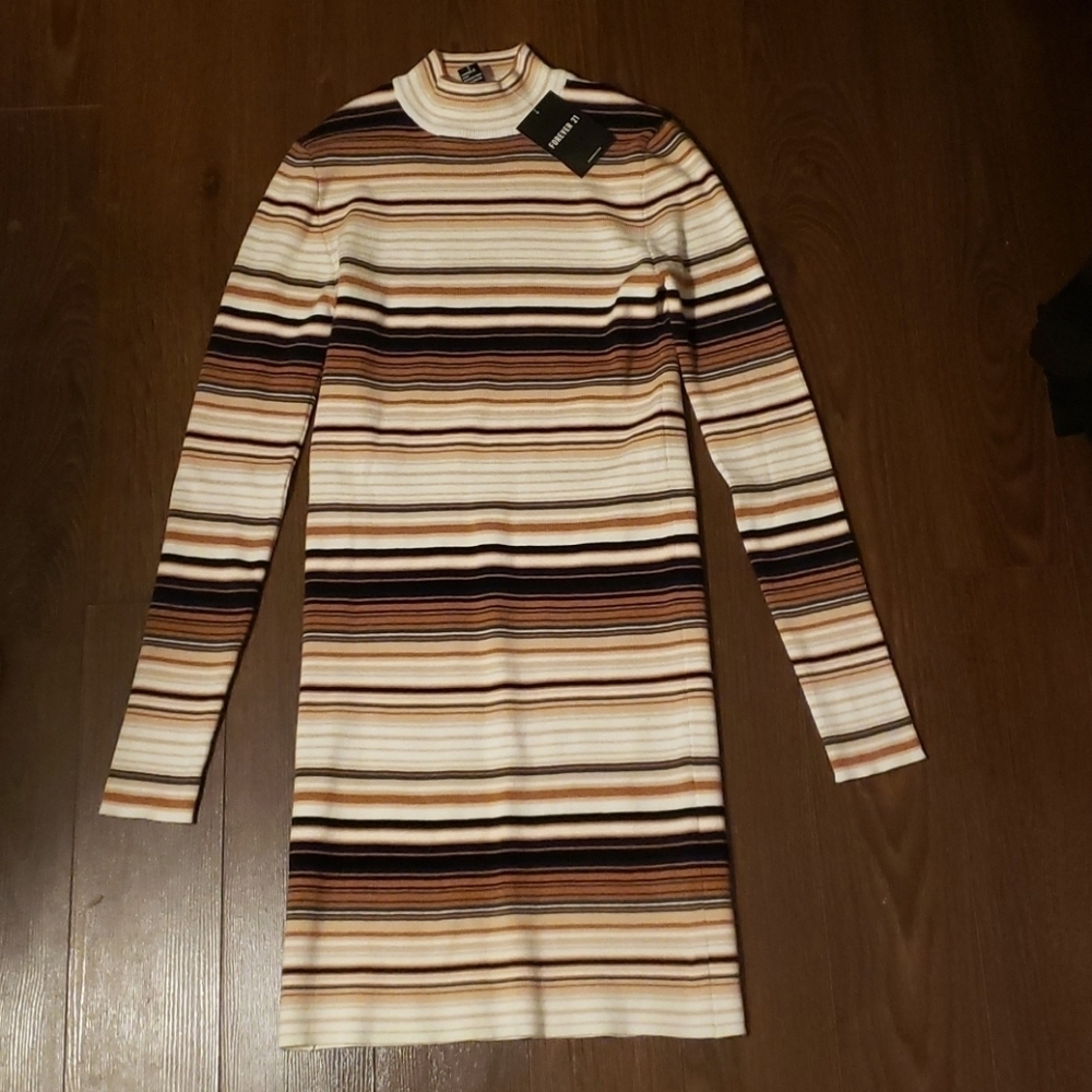 F21 Mock neck striped knit sweater dress​​​​-SzM- beautiful neutral colors 🤎 - Picture 7 of 7